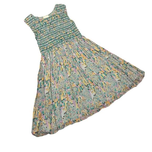 Anna Sui for Anthropologie 100% Silk Smocked Abstract Print Summer Dress Size S - Picture 3 of 11